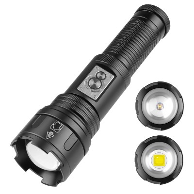 30W LED flashlight with Power Bank,Zoom in/out,with camping/warning light.