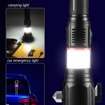 6 in 1 flashlight with power bank,safety hammer,belt cutter,emergency warning light,camping light