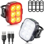 2 PACK Bicycle Light Set, USB Rechargeable Bicycle Headlight + Rechargeable Taillight