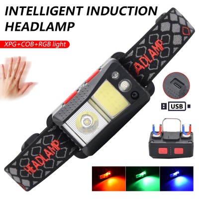 Multifunction camping induction head light,multicolor,with magnet,can work as camping light
