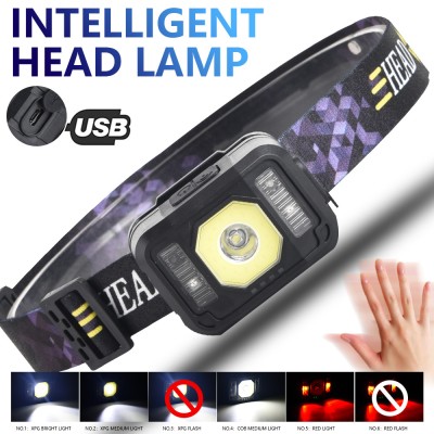 multicolor camping head light,night runing safety light,hand wave,USB charging