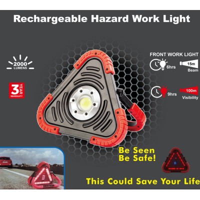 Rechargeable Hazard Work Light with Warning light,Power Bank,etc.2000lumen