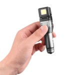 Cigarette plug flashlight plus work light, with safety hammer