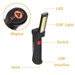 Foldable & Rechargeable LED Work Light with Red Warning Light with Magnetic Base  