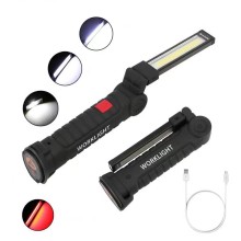 Foldable & Rechargeable LED Work Light with Red Warning Light with Magnetic Base  