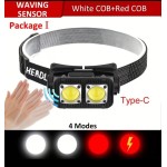 Rechargeable induction LED headlamp with red warning light