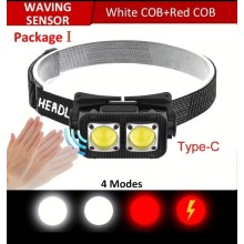 Rechargeable induction LED headlamp with red warning light