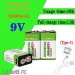 USB Rechargeable 9V 12800mAh Li-ion Battery,OEM available
