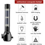 Solar flashlight + seat belt cutter + safety hammer + power bank + warning light