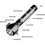 Solar flashlight + seat belt cutter + safety hammer + power bank + warning light