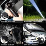 Solar flashlight + seat belt cutter + safety hammer + power bank + warning light