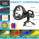 Solar Rechargeable Searchlight,with Color Filter,Power Bank,Side Camping Light,Red&Blue Warning Light