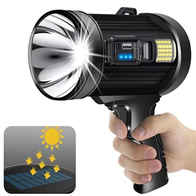 Solar Rechargeable  Spotlight,with Color Filter,Power Bank,Side Camping Light,Red&Blue Warning Light
