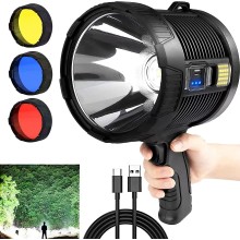 Solar Rechargeable  Spotlight,with Color Filter,Power Bank,Side Camping Light,Red&Blue Warning Light