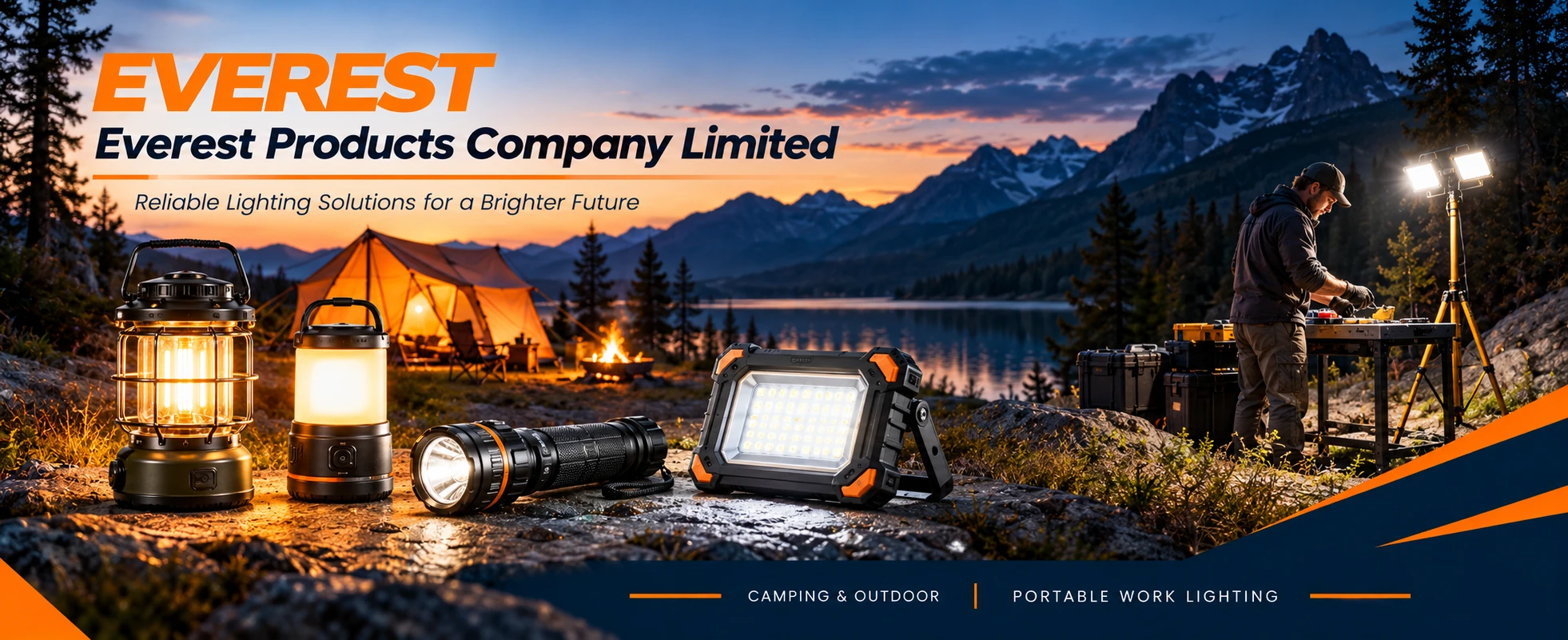 EVEREST camping lanterns, flashlights and portable work lighting for outdoor camping and nighttime tasks