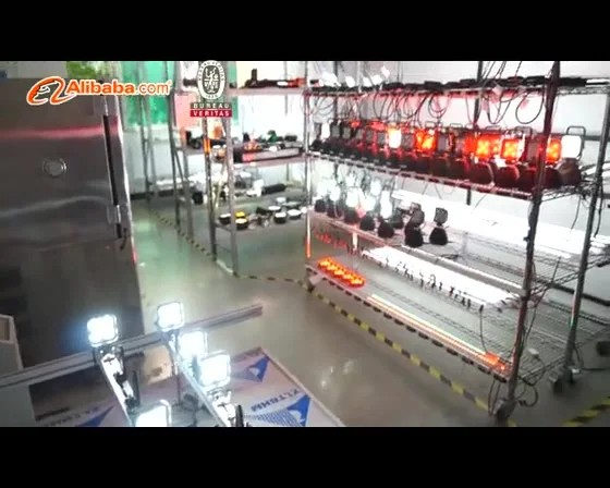 Multiple lighting products undergoing illumination checks