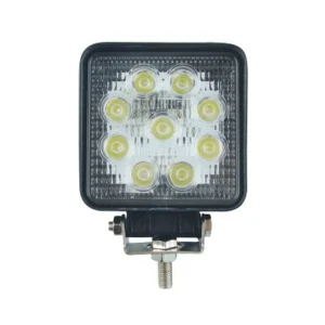 EV-006-27W automotive LED work light, front view with mounting bracket